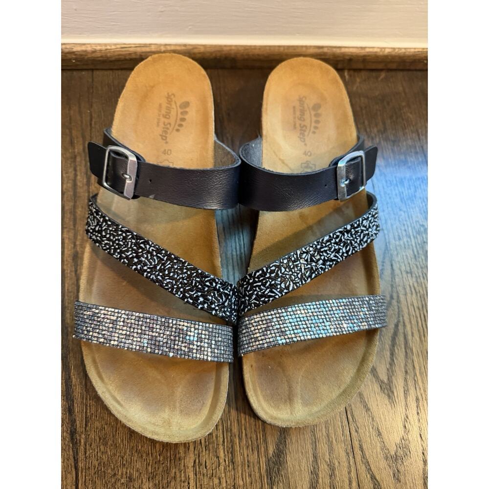 SPRING STEP ARENALL SANDALS Black Strappy Women's Sz 40 US Sz 9